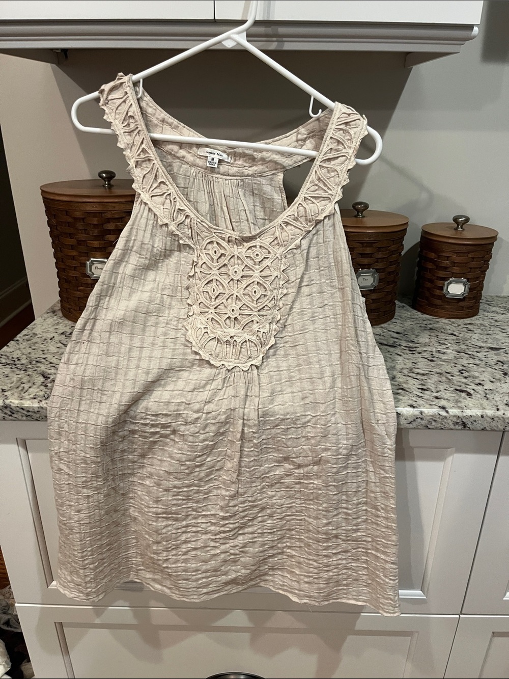 Sophie Max Cream Crochet Yoke Sleeveless Tank